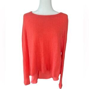 St. John Mohair, Alpaca, Silk Coral Pink Drape Oversized Burnout Sweater- Medium